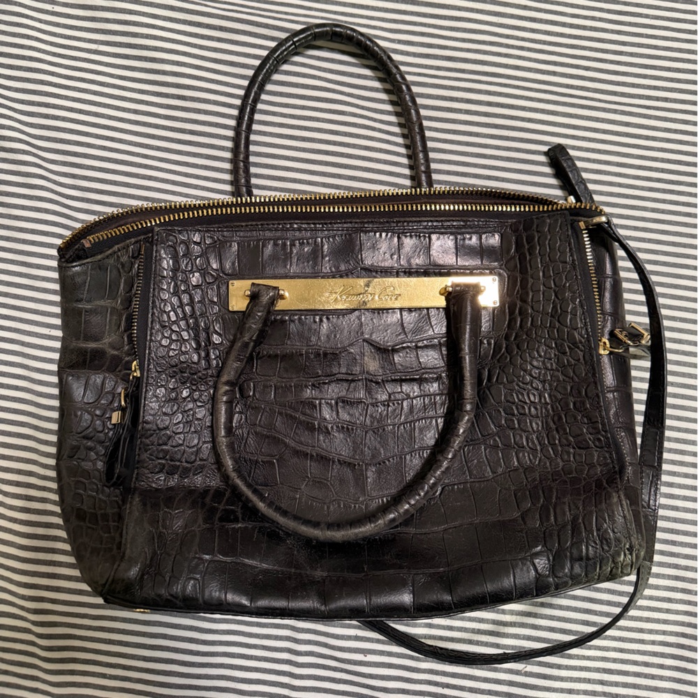 Kenneth Cole Black Crocodile-Embossed Satchel